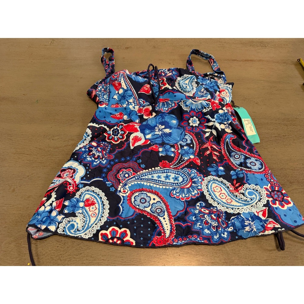Septangle Floral Paisley Tankini Swim Top Blue Red US 16 SH21003 NWT